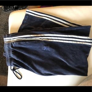 Adidas navy blue velvet three stripe sweat pants